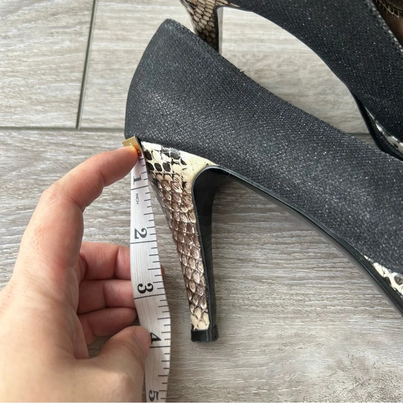 Pepe Marni Snakeskin Fabric Mixed Peep Toe Platform  Pumps - Picture 13 of 14